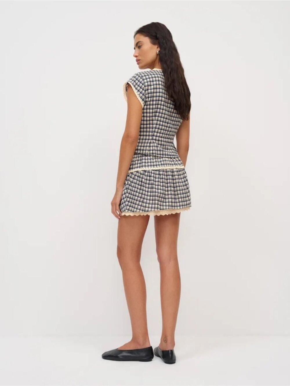 NEW Reformation Valetta Two Piece Matching Skirt Set Beacon Check | US 4 UK 8 - Picture 4 of 15